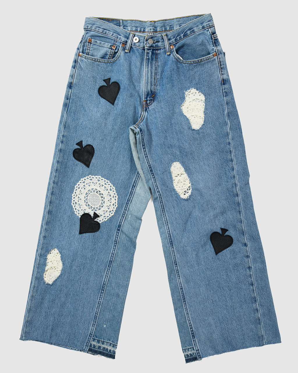 デニムリメイク☆レトロクラシックシャビータグ✨️お花リボン LACE PATCH BUGGY REMAKE DENIM 32inc-D – TanC TOKYO