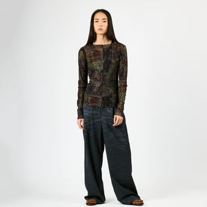 PRINTED FRONT ZIP LONGSLEEVE / BLACK PAISLEY