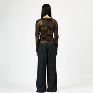 PRINTED FRONT ZIP LONGSLEEVE / BLACK FLOWER