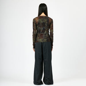 PRINTED FRONT ZIP LONGSLEEVE / BLACK PAISLEY