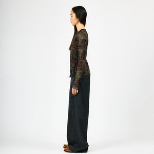 PRINTED FRONT ZIP LONGSLEEVE / BLACK PAISLEY
