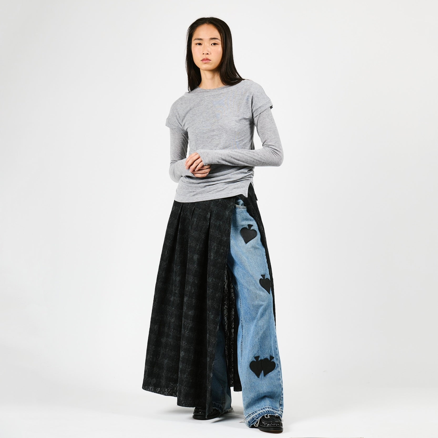 LACE CHECK COVER SKIRT