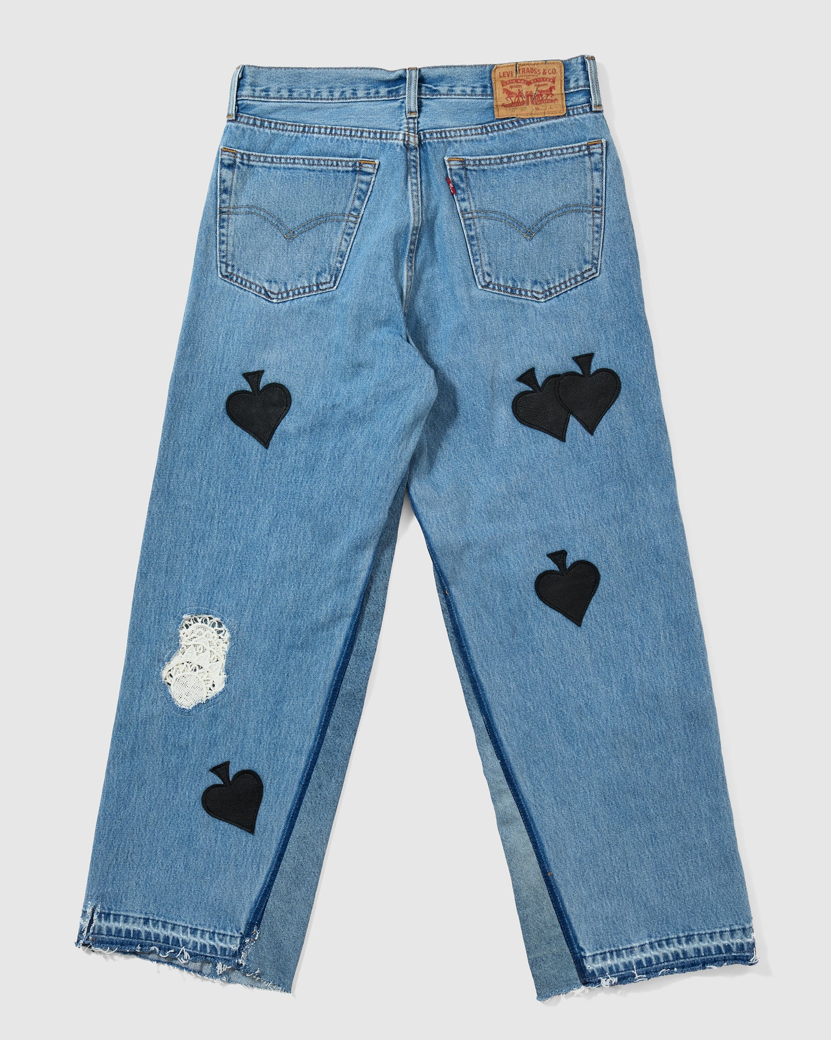 デニムリメイク☆leather&ダメージデニムタグ✨️ハート LACE PATCH BUGGY REMAKE DENIM 30inc-A – TanC TOKYO